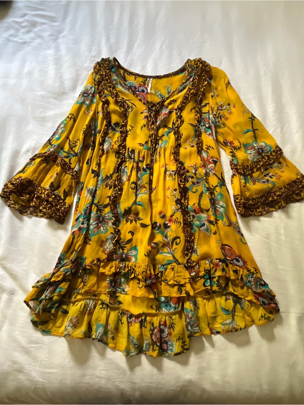Anthropologie Yellow Floral Ruffle 
 women’s Dress